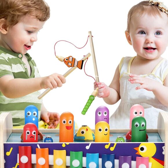 Montessori 8 in 1 Toddler Toy Clock Learning Xylophone Fishing Toy Activity Cube - Picture 6 of 7